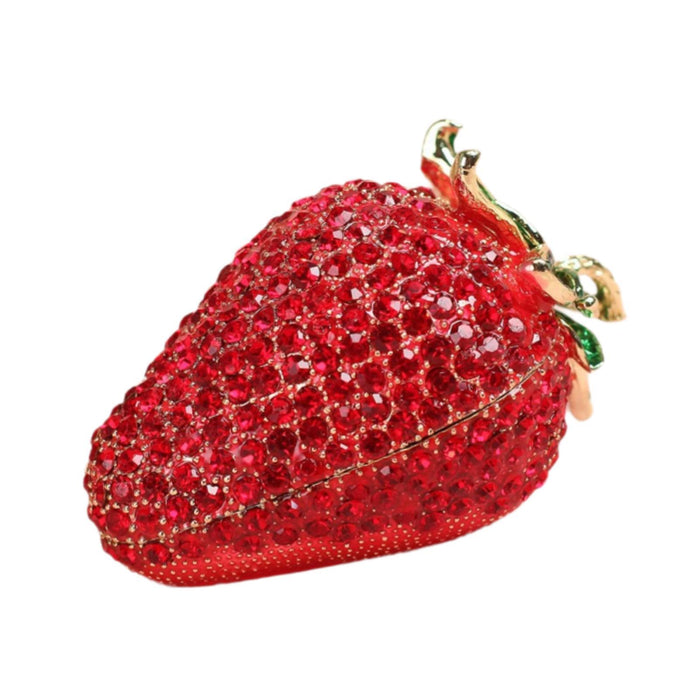 Crofta Strawberry Trinket Box Rhinestones Metal Mini Jewelry Box for Earrings Rings L