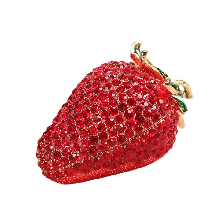 Crofta Strawberry Trinket Box Rhinestones Metal Mini Jewelry Box for Earrings Rings S