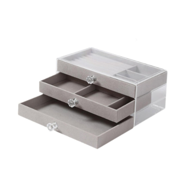 Crofta Jewelry Organizer Box Modern Clear Jewelry Box for Bracelet Necklace Bedroom Gray