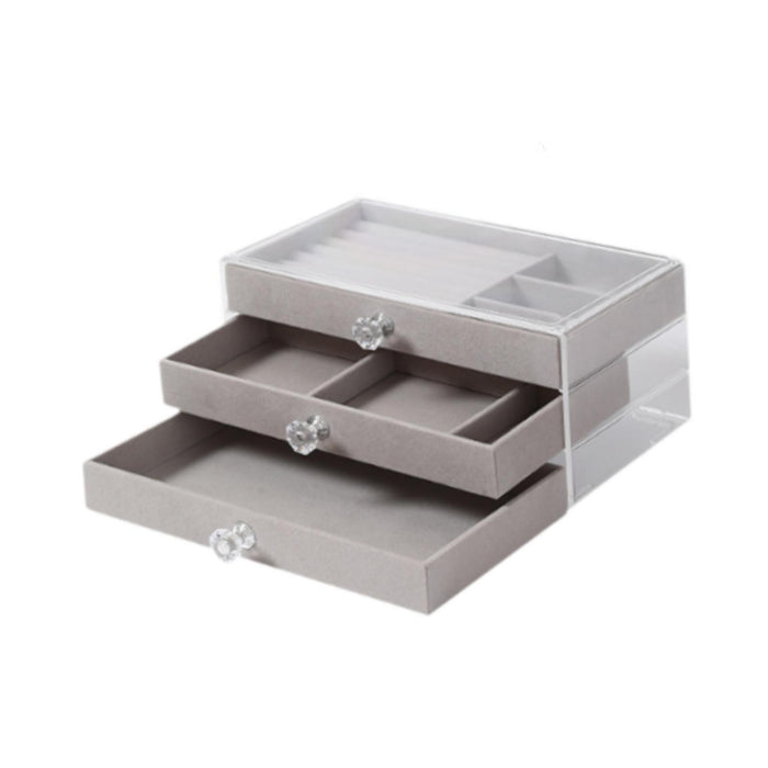 Crofta Jewelry Organizer Box Modern Clear Jewelry Box for Bracelet Necklace Bedroom Gray