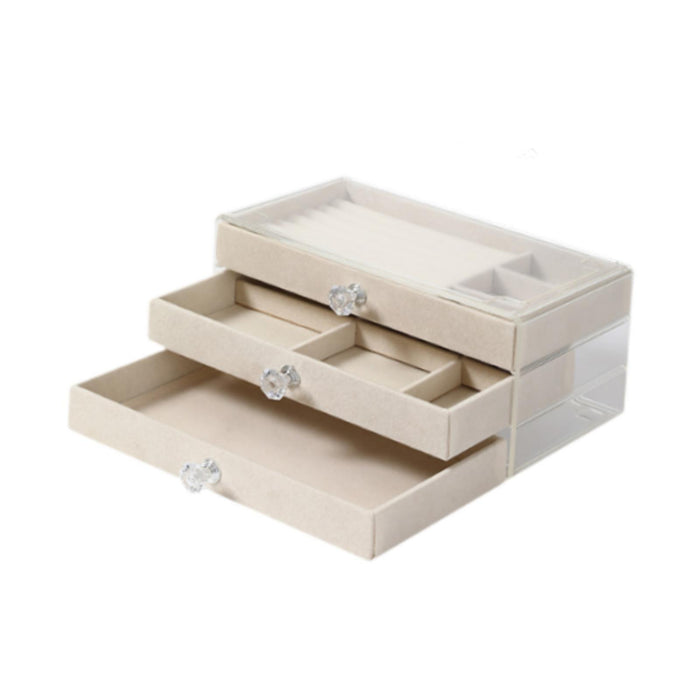 Crofta Jewelry Organizer Box Modern Clear Jewelry Box for Bracelet Necklace Bedroom Beige