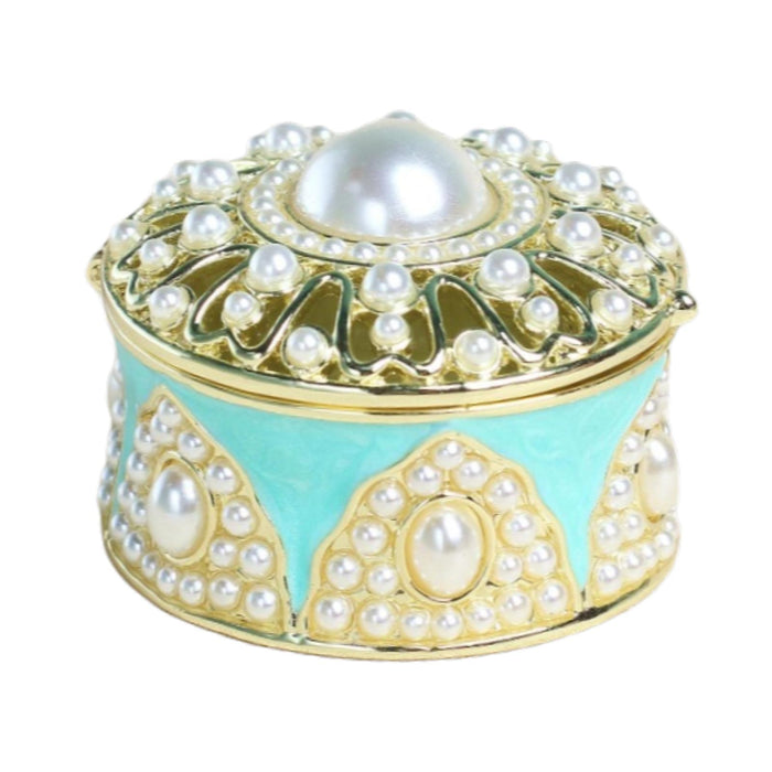 Crofta Trinket Box Metal Gift for Women Treasure Case for Earrings Necklace Dresser Blue