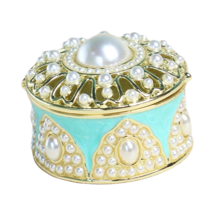 Crofta Trinket Box Metal Gift for Women Treasure Case for Earrings Necklace Dresser Blue