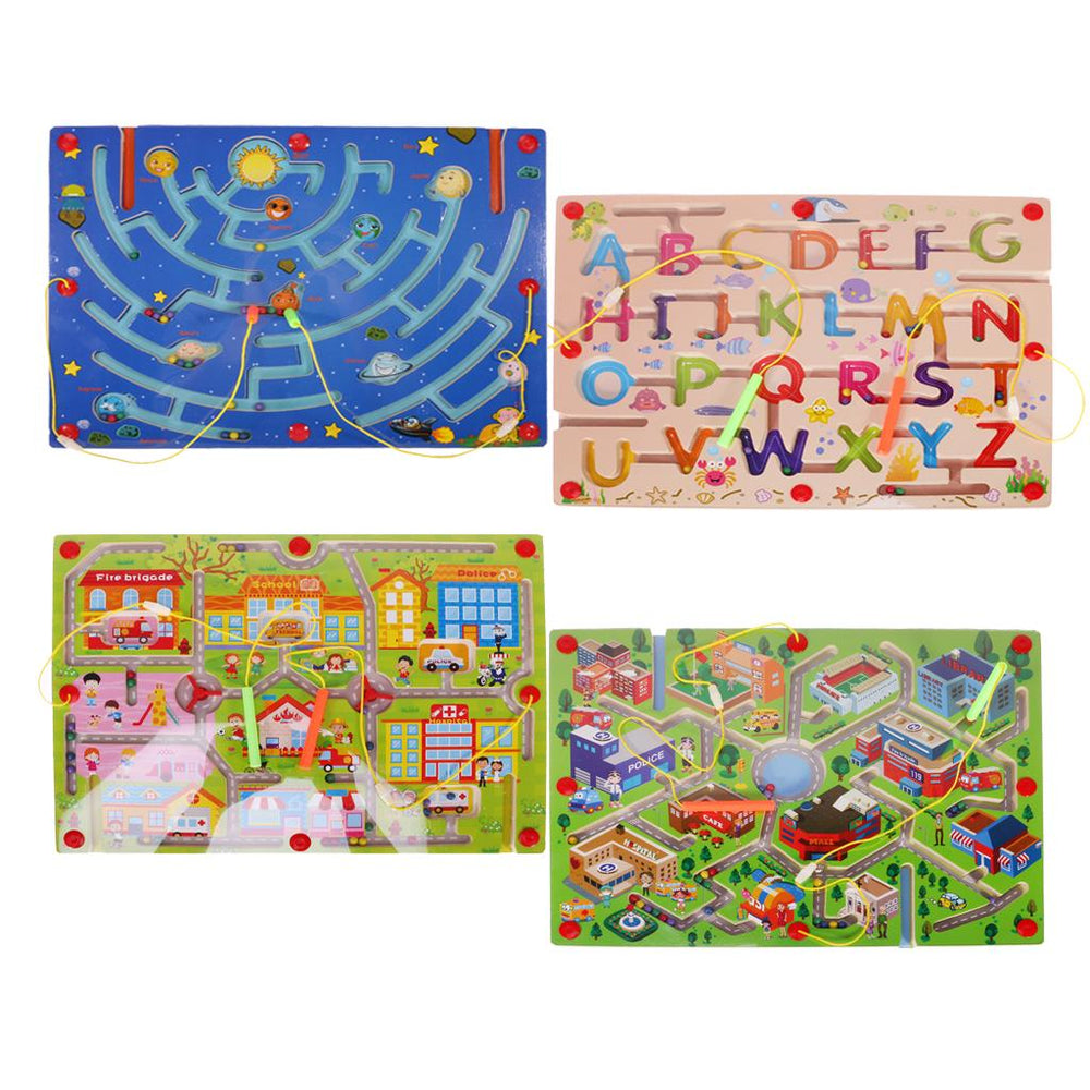 Crofta Wooden Puzzle Magnet Beads Slot Maze Pen Labyrinth Alphabet+Nine Planets Toy