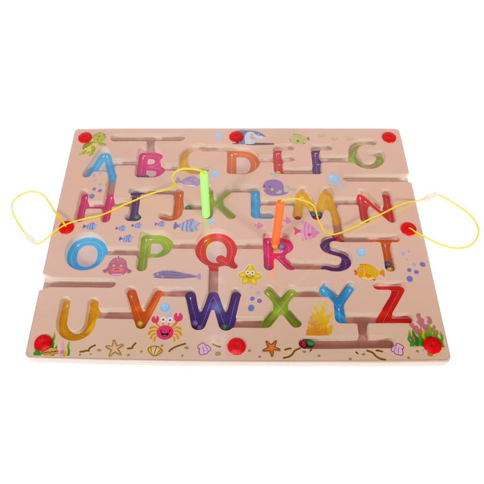 Crofta Wooden Puzzle Magnet Beads Slot Maze Pen Labyrinth Alphabet+Nine Planets Toy