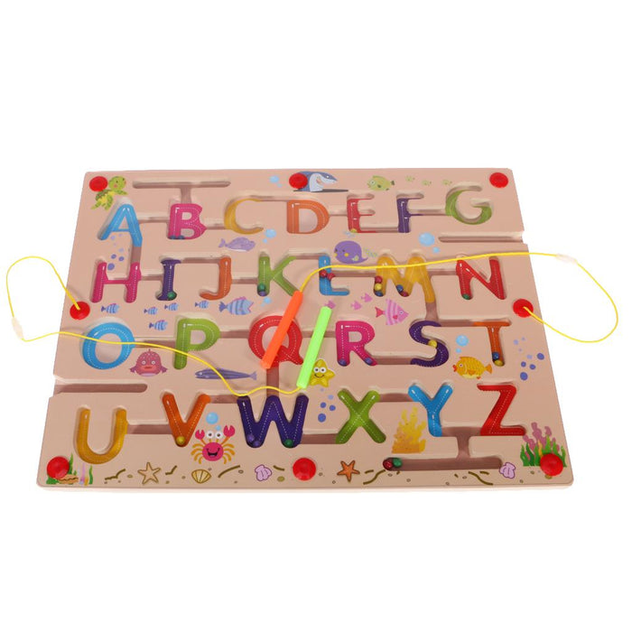 Crofta Wooden Puzzle Magnet Beads Slot Maze Pen Labyrinth Alphabet+Nine Planets Toy