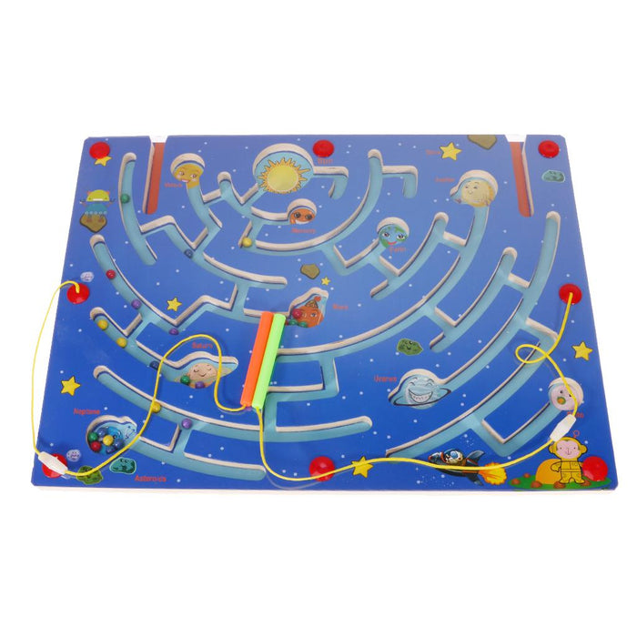 Crofta Wooden Puzzle Magnet Beads Slot Maze Pen Labyrinth Alphabet+Nine Planets Toy