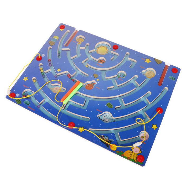 Crofta Wooden Puzzle Magnet Beads Slot Maze Pen Labyrinth Alphabet+Nine Planets Toy