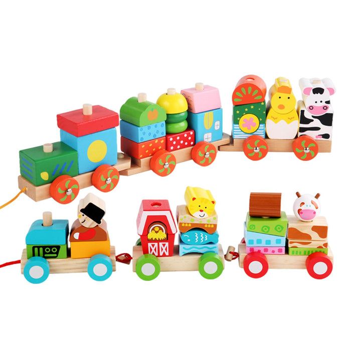 Crofta Stacking Train Toy Fun Classic Wooden Toddler Toy for Boys and Girls Toddler Farm trailers