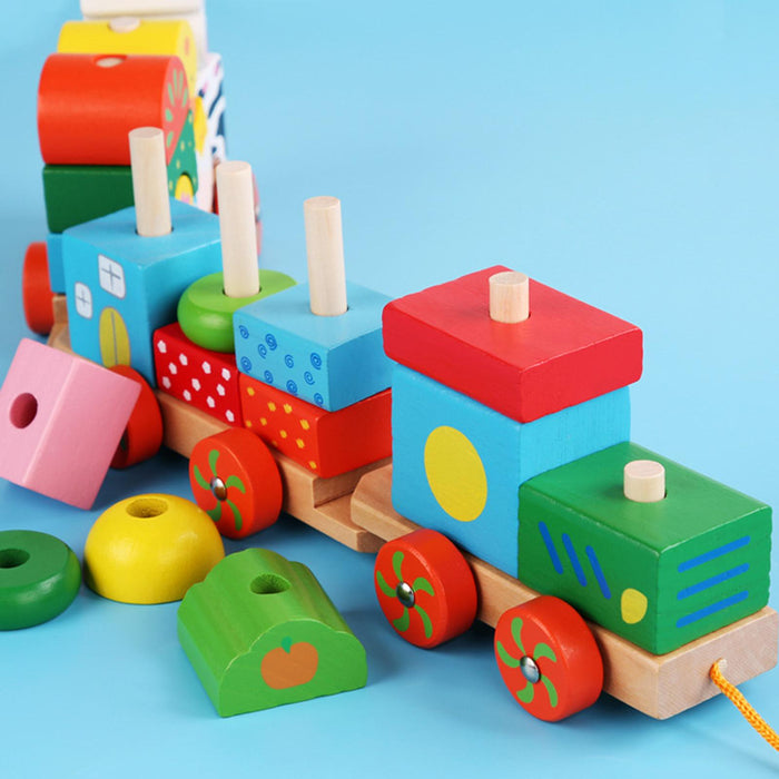 Crofta Stacking Train Toy Fun Classic Wooden Toddler Toy for Boys and Girls Toddler Farm trailers