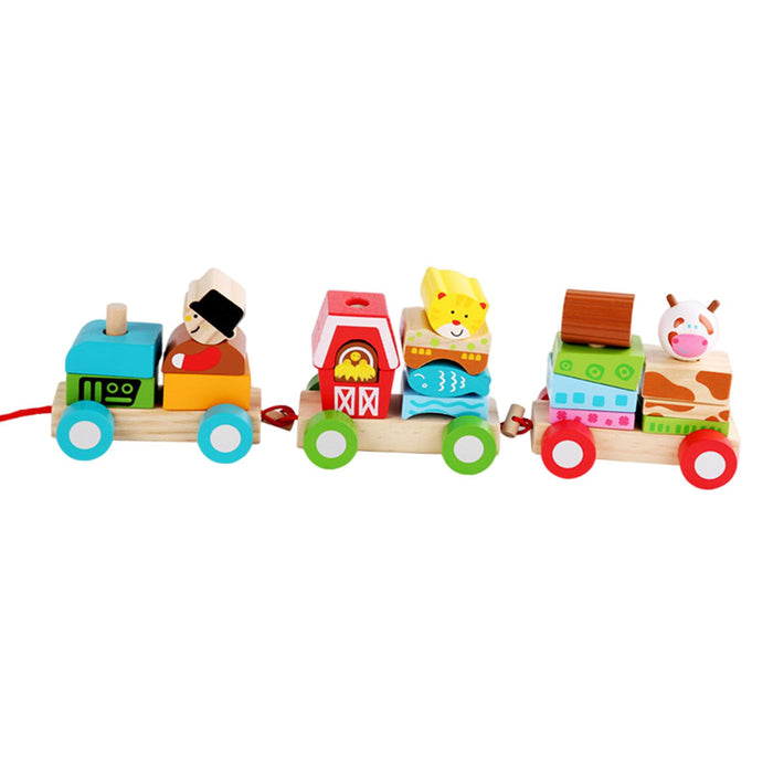 Crofta Stacking Train Toy Fun Classic Wooden Toddler Toy for Boys and Girls Toddler Farm trailers