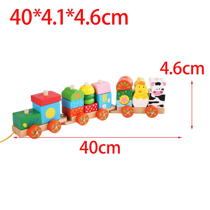 Crofta Stacking Train Toy Fun Classic Wooden Toddler Toy for Boys and Girls Toddler Animal trailers