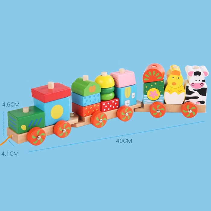 Crofta Stacking Train Toy Fun Classic Wooden Toddler Toy for Boys and Girls Toddler Animal trailers