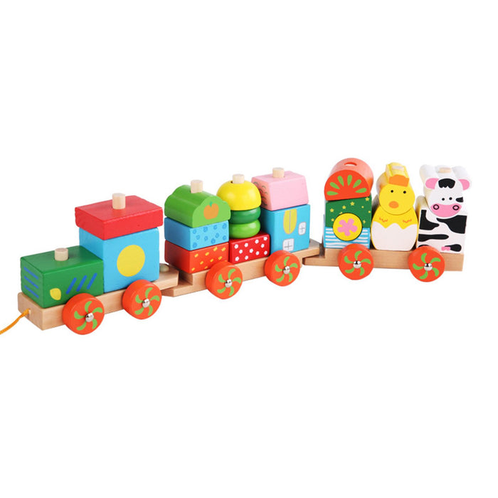 Crofta Stacking Train Toy Fun Classic Wooden Toddler Toy for Boys and Girls Toddler Animal trailers