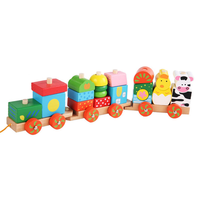 Crofta Stacking Train Toy Fun Classic Wooden Toddler Toy for Boys and Girls Toddler Animal trailers