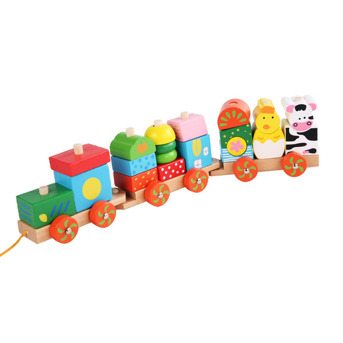 Crofta Stacking Train Toy Fun Classic Wooden Toddler Toy for Boys and Girls Toddler Animal trailers