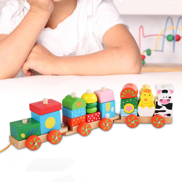 Crofta Stacking Train Toy Fun Classic Wooden Toddler Toy for Boys and Girls Toddler Animal trailers