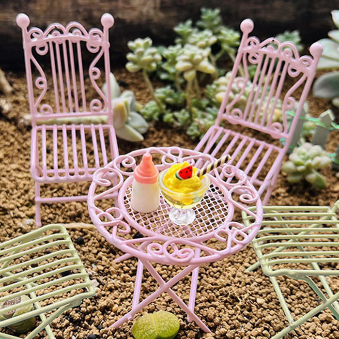 Crofta 3 Pieces 1:12 Iron Desk Furniture craft for Sand Table Miniature Scene pink