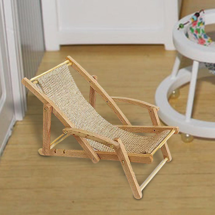 Crofta 1:12 Dollhouse Miniature Beach Chair Model for Fairy Garden Decoration Khaki