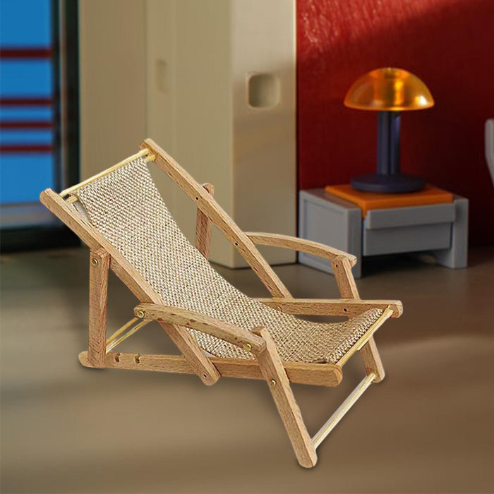 Crofta 1:12 Dollhouse Miniature Beach Chair Model for Fairy Garden Decoration Khaki