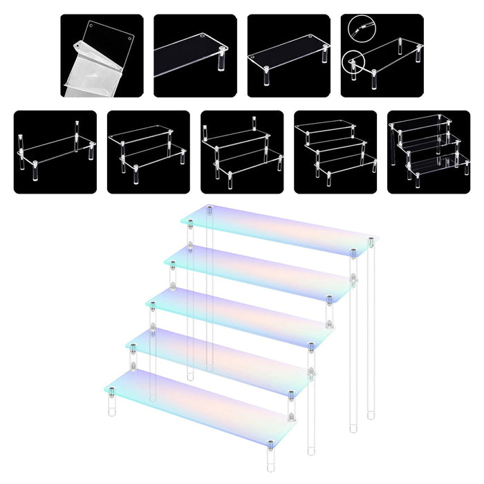 Crofta Acrylic Riser Display Shelf Collectibles Display Stand for Buffets Organizer five layer