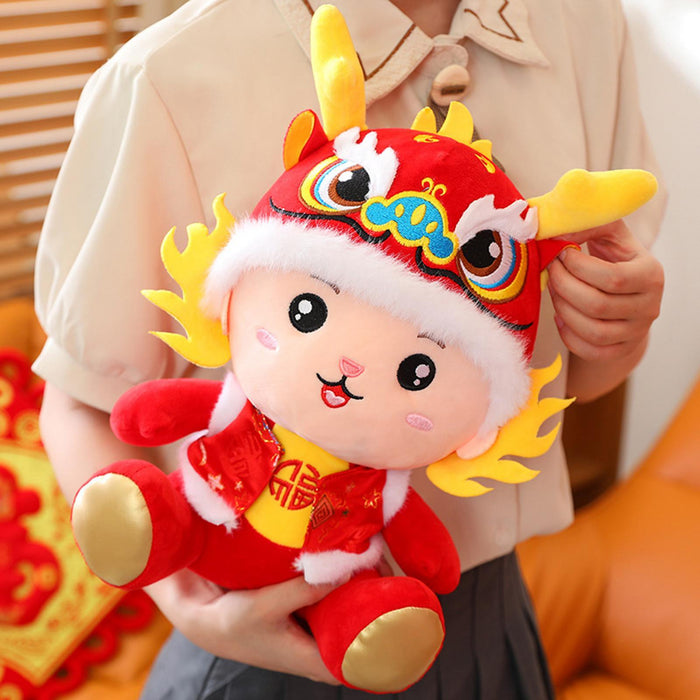 Crofta New Year Dragon Toy Plush Animal Dragon Doll for Bedroom Party Supplies Cafe 25cm