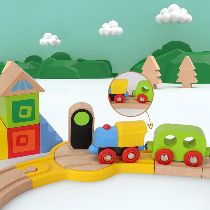 Crofta Wooden Train Set for Toddlers Kids Valentines Day Gifts for Preschool Age 3~6