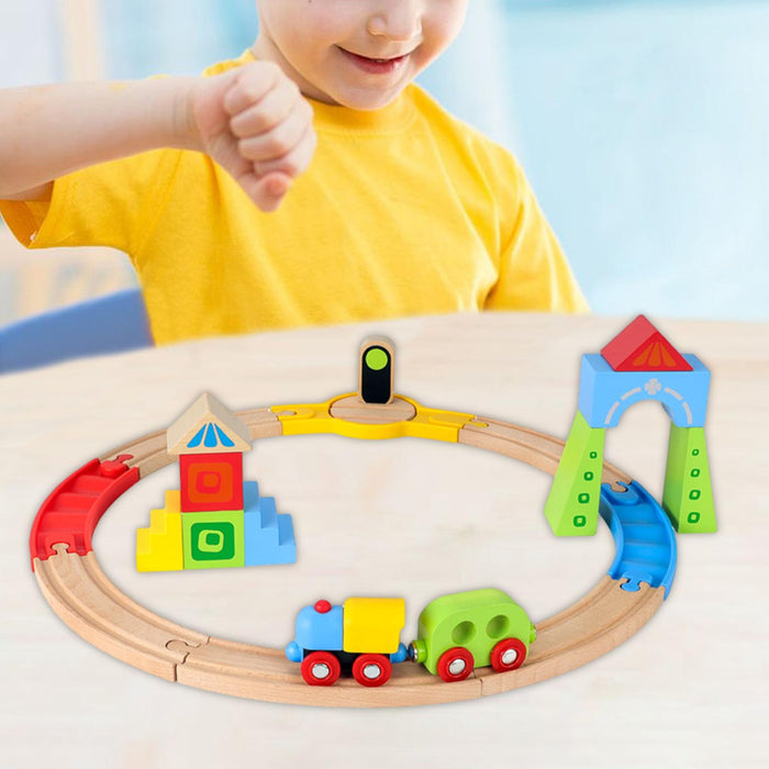 Crofta Wooden Train Set for Toddlers Kids Valentines Day Gifts for Preschool Age 3~6