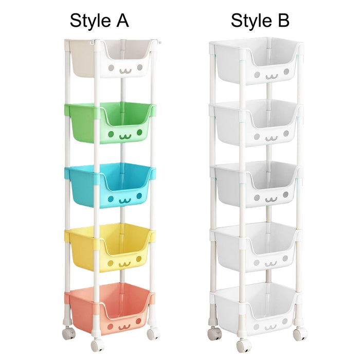 Crofta 5 Tier Storage Cart with Wheel Trolley Bookshelf for Garage Bedroom Bathroom Style A