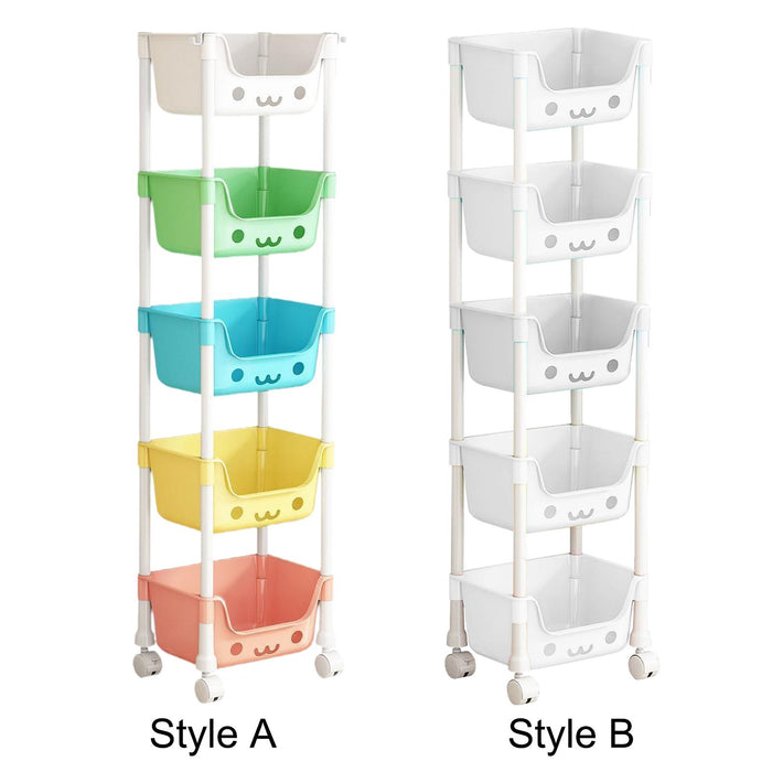 Crofta 5 Tier Storage Cart with Wheel Trolley Bookshelf for Garage Bedroom Bathroom Style A