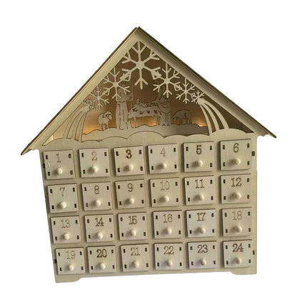 Crofta Xmas Advent Calendar Christmas Wooden Advent Calendar House for Holiday