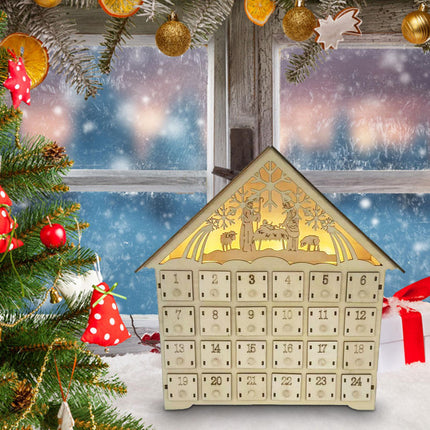 Crofta Xmas Advent Calendar Christmas Wooden Advent Calendar House for Holiday