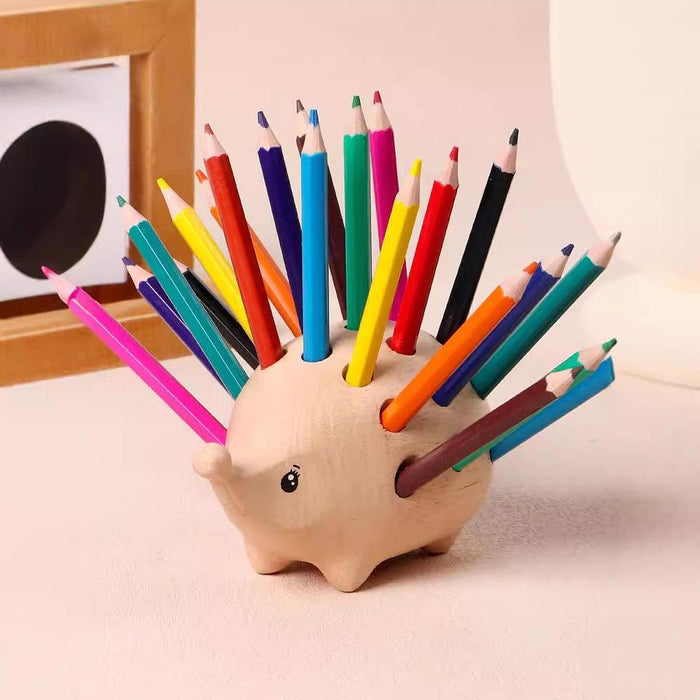 Crofta Hedgehog Wooden Pencil Holder Stationery Supplies for Desktop School Cabinet