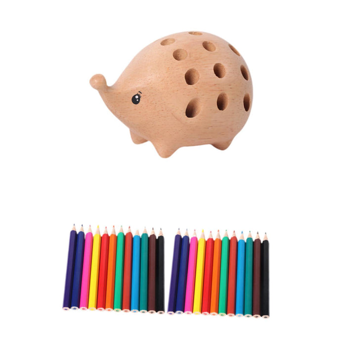 Crofta Hedgehog Wooden Pencil Holder Stationery Supplies for Desktop School Cabinet