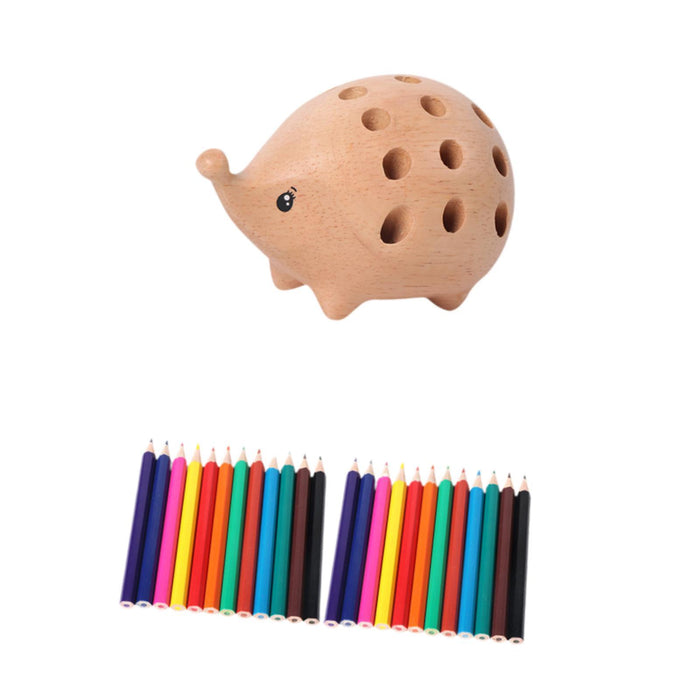 Crofta Hedgehog Wooden Pencil Holder Stationery Supplies for Desktop School Cabinet