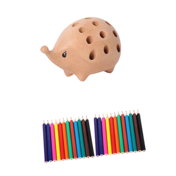 Crofta Hedgehog Wooden Pencil Holder Stationery Supplies for Desktop School Cabinet