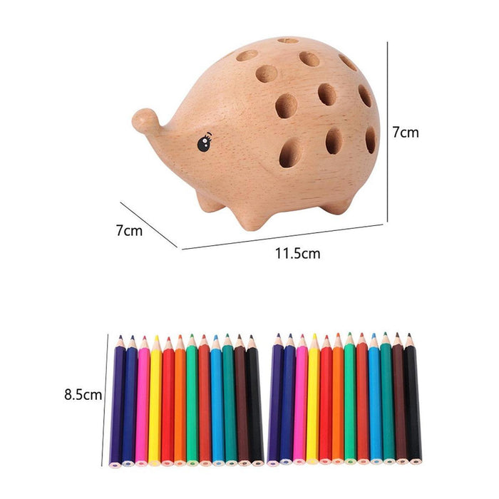 Crofta Hedgehog Wooden Pencil Holder Stationery Supplies for Desktop School Cabinet