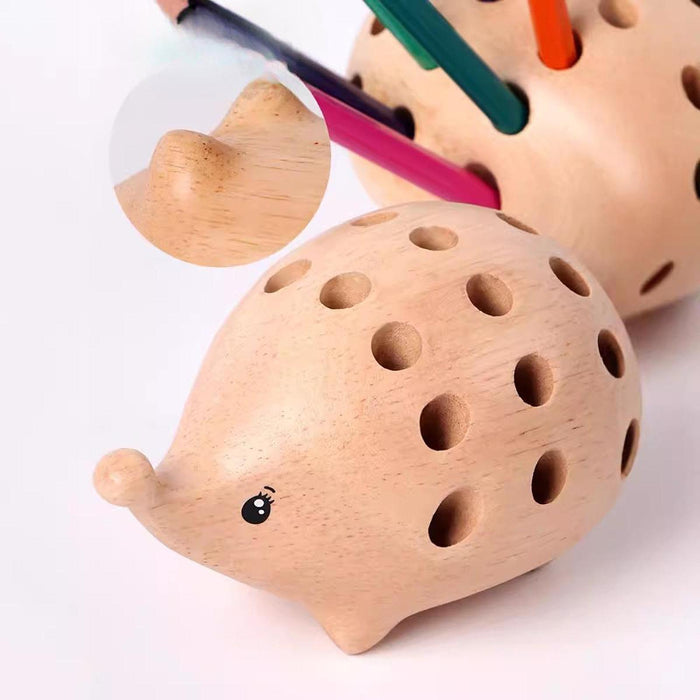 Crofta Hedgehog Wooden Pencil Holder Stationery Supplies for Desktop School Cabinet