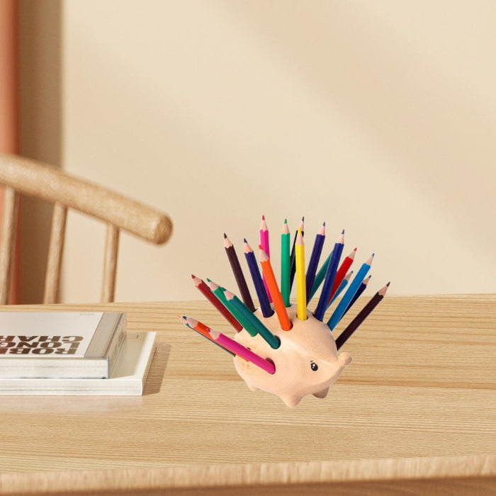 Crofta Hedgehog Wooden Pencil Holder Stationery Supplies for Desktop School Cabinet