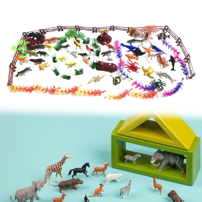 Crofta 80 Pieces Animals Playset with Fence Animal Toy Figurines Set for Boys Girls