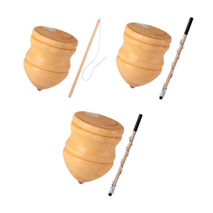 Crofta Wooden Trompos with Rod DIY with Point for Beginners Kids Intermediates 8 inch with 40cm rod