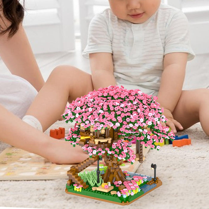 Crofta Cherry Blossom Micro Building Set Japanese Sakura Tree House Model Set