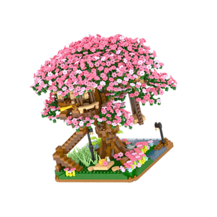 Crofta Cherry Blossom Micro Building Set Japanese Sakura Tree House Model Set