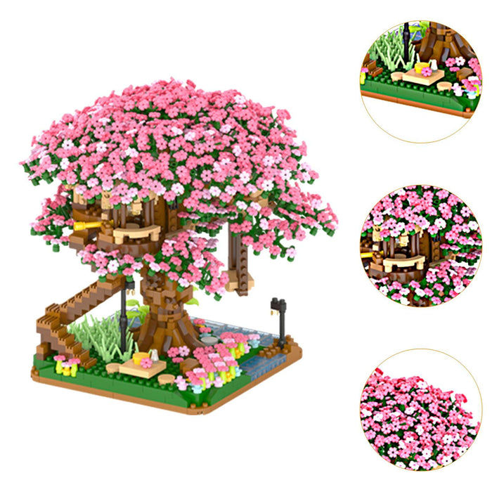 Crofta Cherry Blossom Micro Building Set Japanese Sakura Tree House Model Set