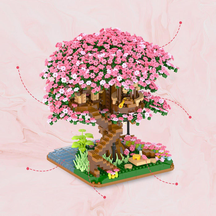 Crofta Cherry Blossom Micro Building Set Japanese Sakura Tree House Model Set