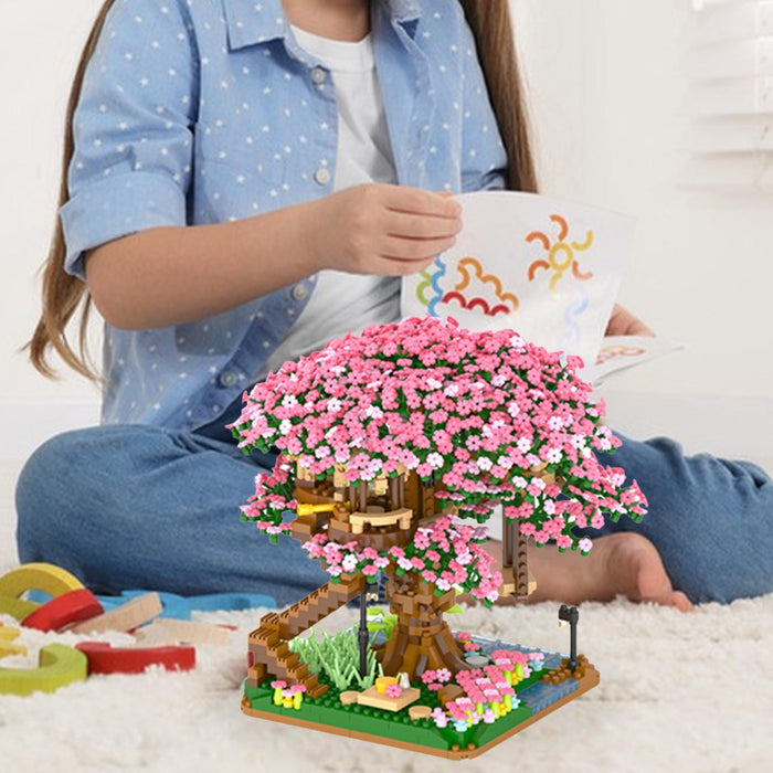 Crofta Cherry Blossom Micro Building Set Japanese Sakura Tree House Model Set