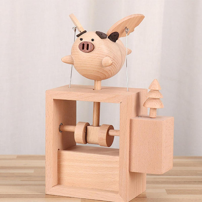 Crofta Wooden Flying Piggy Ornament Retro for Table Centerpieces Office Living Room