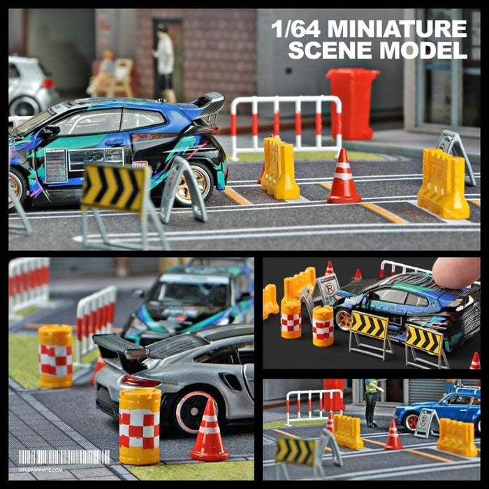 Crofta 14 Pieces Miniature Traffic Signs Mini Roadblocks Toyset for Dollhouse Decor