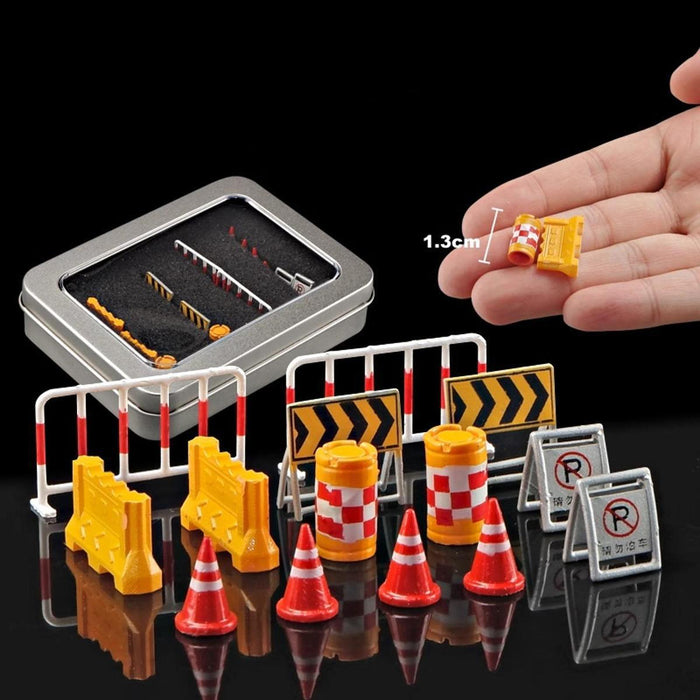 Crofta 14 Pieces Miniature Traffic Signs Mini Roadblocks Toyset for Dollhouse Decor