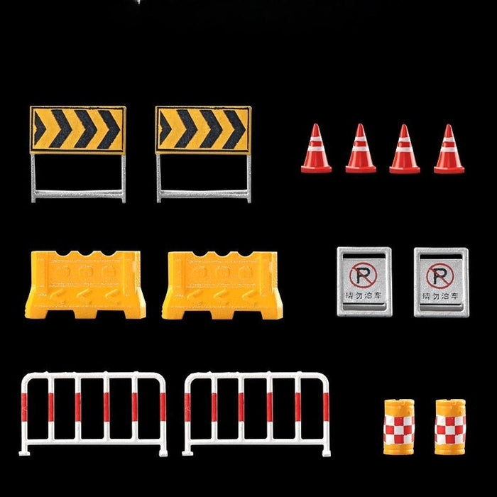 Crofta 14 Pieces Miniature Traffic Signs Mini Roadblocks Toyset for Dollhouse Decor